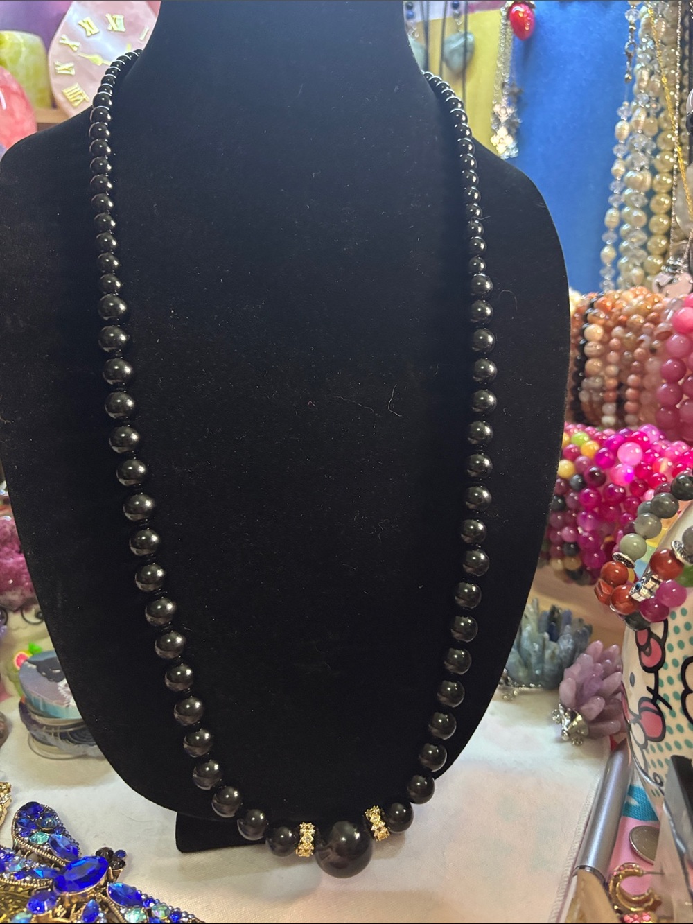 Classic Black Obsidian Beaded Necklace with Accent Detail